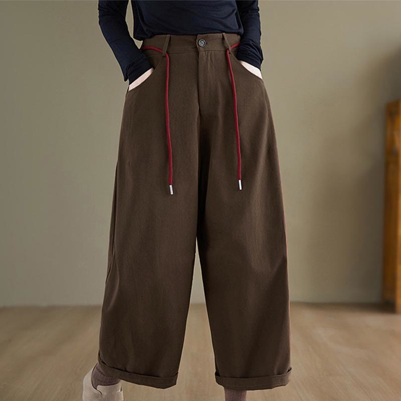 Pantalones casuales de algodón liso Buddha Stones para mujer, largos 7-8, con bolsillos - SaddleBrown - US8-10，UK/AU12-14，EU40-42 (2XL) - image 7