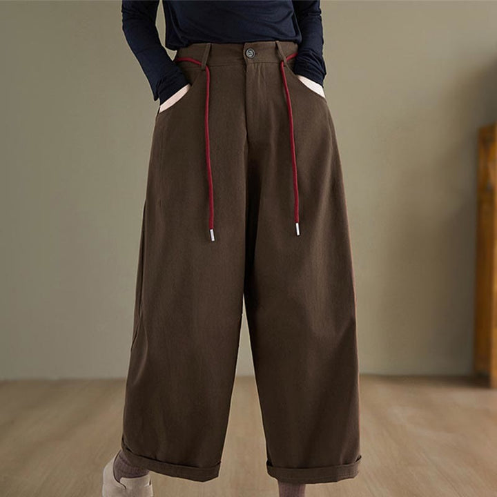 Pantalones casuales de algodón liso Buddha Stones para mujer, largos 7-8, con bolsillos - SaddleBrown - US8-10，UK/AU12-14，EU40-42 (2XL) - image 7