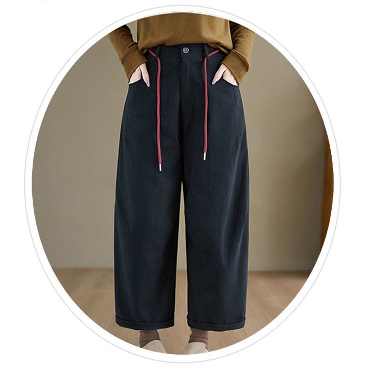 Pantalones casuales de algodón liso Buddha Stones para mujer, largos 7-8, con bolsillos - image 2
