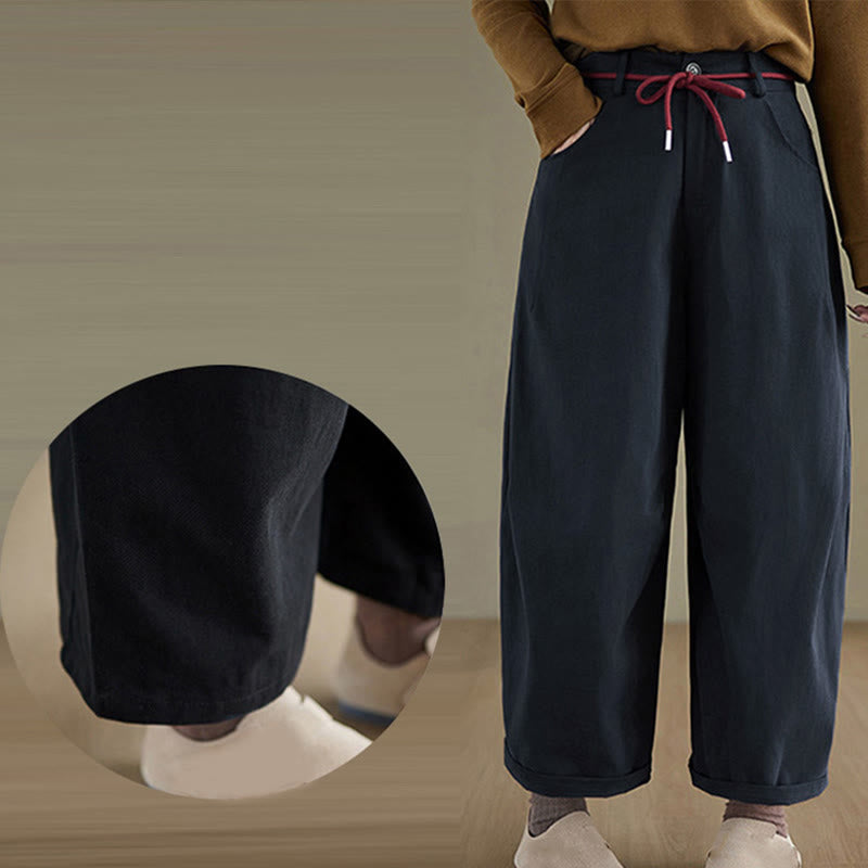 Pantalones casuales de algodón liso Buddha Stones para mujer, largos 7-8, con bolsillos - image 5