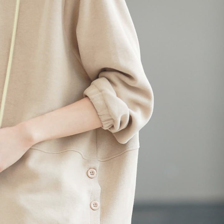 Sudadera con capucha de algodón de manga larga para mujer con Buddha Stones otoñales, botones laterales y color liso - image 8