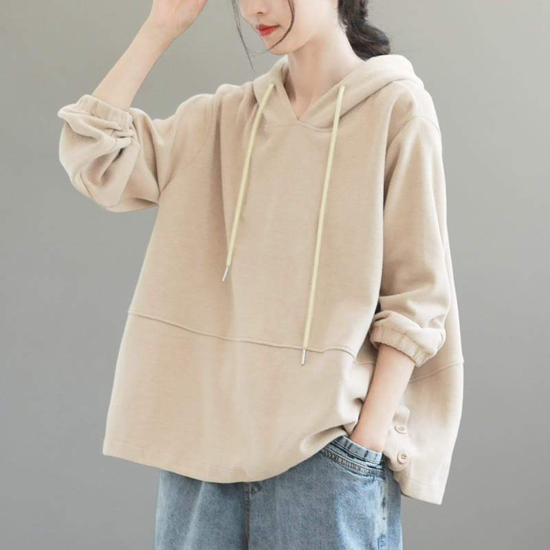 Sudadera con capucha de algodón de manga larga para mujer con Buddha Stones otoñales, botones laterales y color liso - image 3