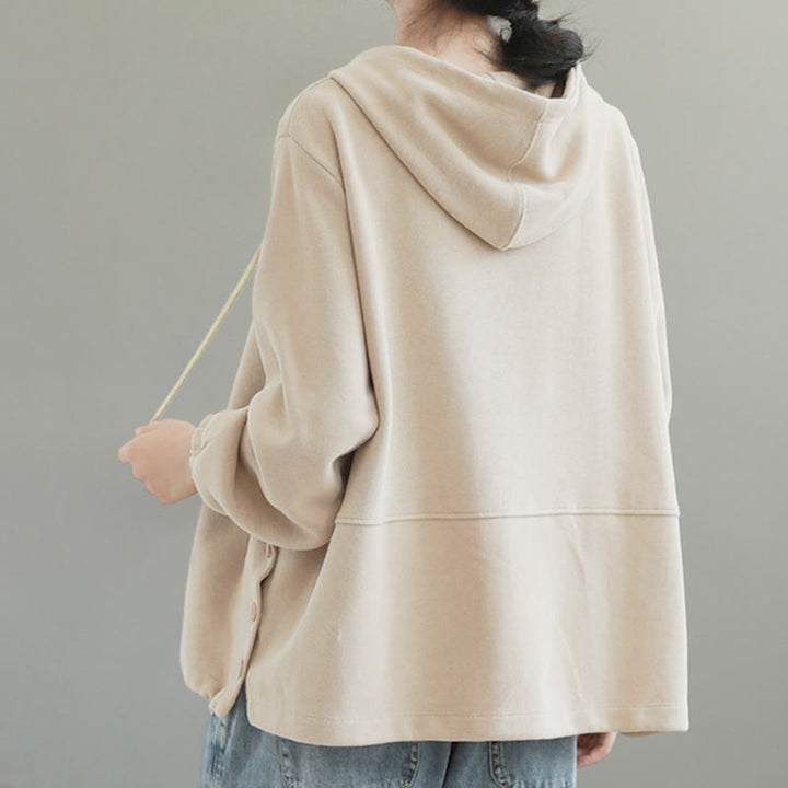 Sudadera con capucha de algodón de manga larga para mujer con Buddha Stones otoñales, botones laterales y color liso - image 4