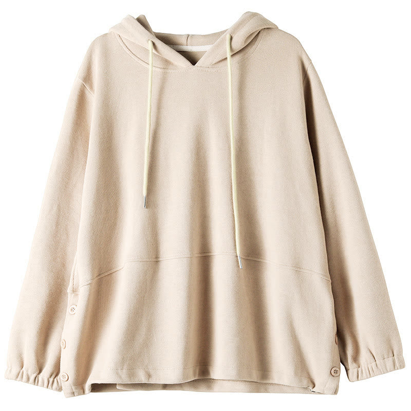 Sudadera con capucha de algodón de manga larga para mujer con Buddha Stones otoñales, botones laterales y color liso - image 9