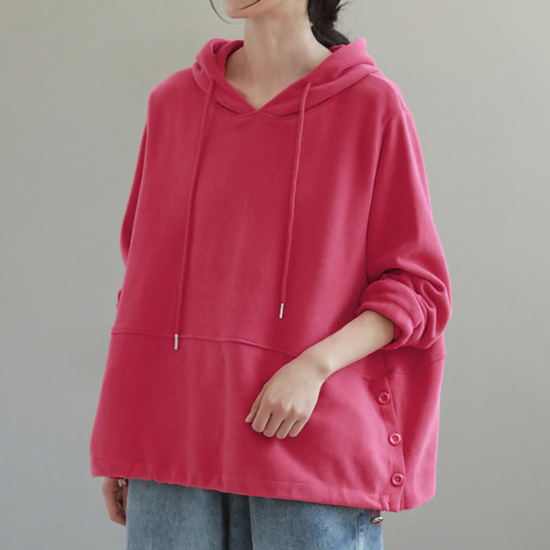 Sudadera con capucha de algodón de manga larga para mujer con Buddha Stones otoñales, botones laterales y color liso - Rosa intenso - US8-10，UK/AU12-14，EU40-42 (2XL) - image 10