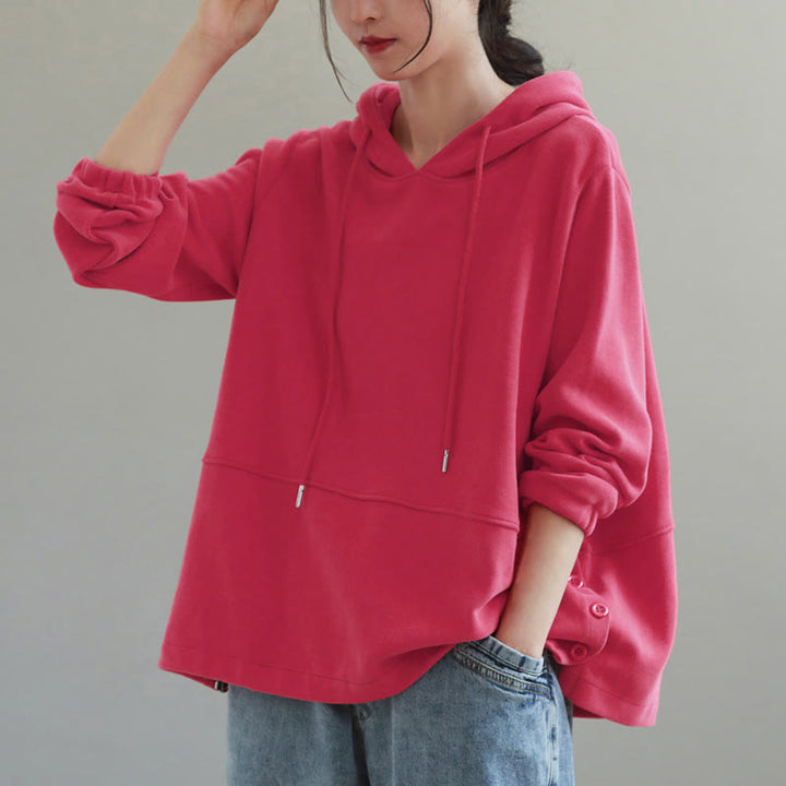 Sudadera con capucha de algodón de manga larga para mujer con Buddha Stones otoñales, botones laterales y color liso - image 11