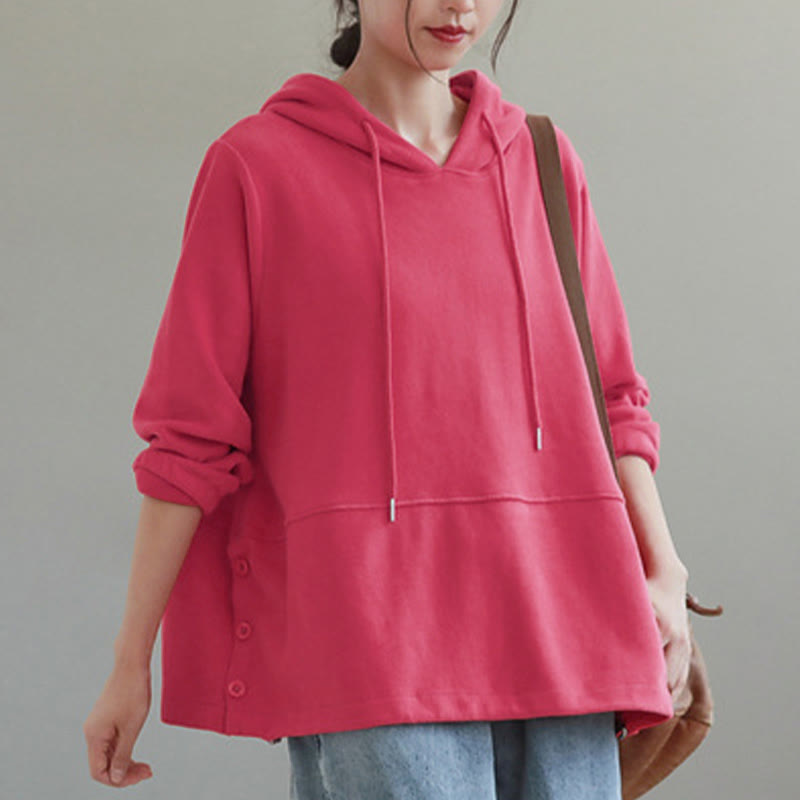 Sudadera con capucha de algodón de manga larga para mujer con Buddha Stones otoñales, botones laterales y color liso - image 12