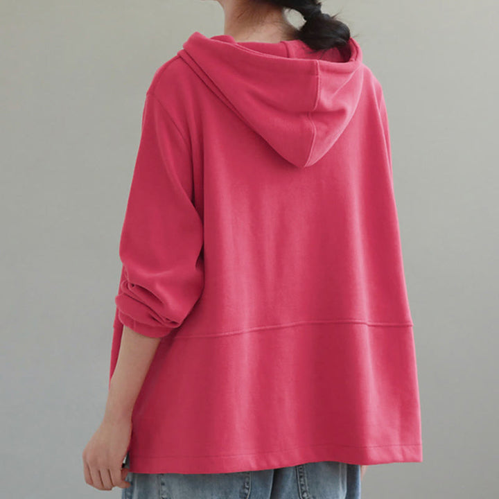 Sudadera con capucha de algodón de manga larga para mujer con Buddha Stones otoñales, botones laterales y color liso - image 13