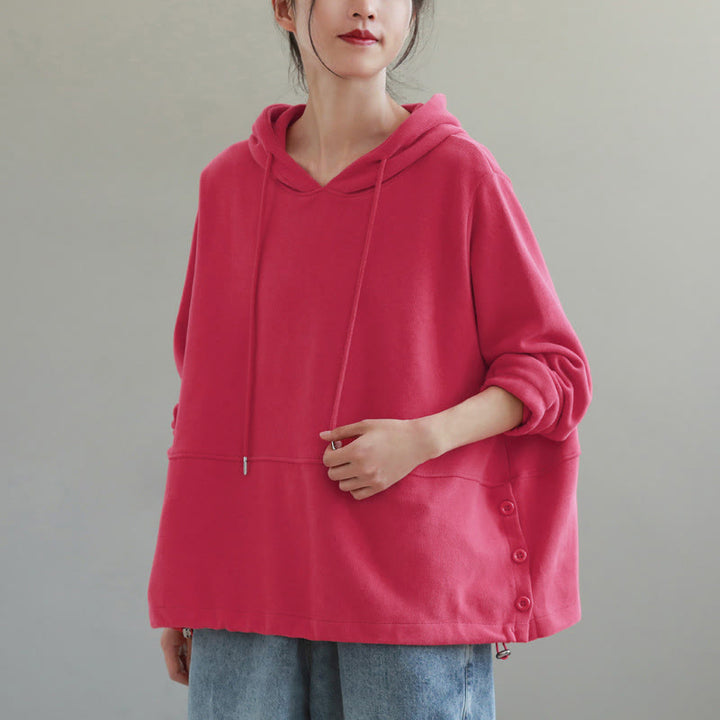 Sudadera con capucha de algodón de manga larga para mujer con Buddha Stones otoñales, botones laterales y color liso - image 15