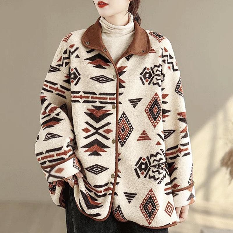 Chaqueta de algodón de manga larga para mujer con estampados geométricos y Buddha Stones para otoño e invierno  - FloralBlanco - US12, UK/AU16, EU44 (3XL) - image 0