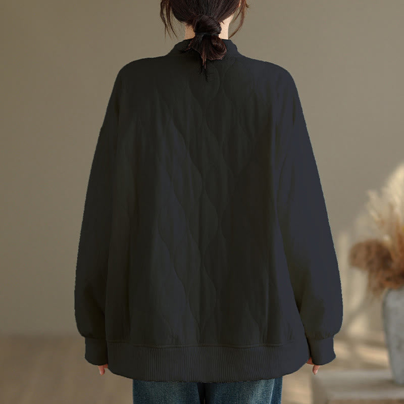 Sudadera de algodón para mujer, de manga larga, cuello redondo y bolsillos, con diseño curvo sólido y Buddha Stones en otoño - image 3