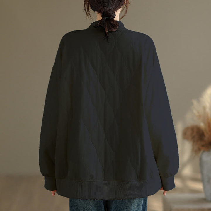 Sudadera de algodón para mujer, de manga larga, cuello redondo y bolsillos, con diseño curvo sólido y Buddha Stones en otoño - image 3