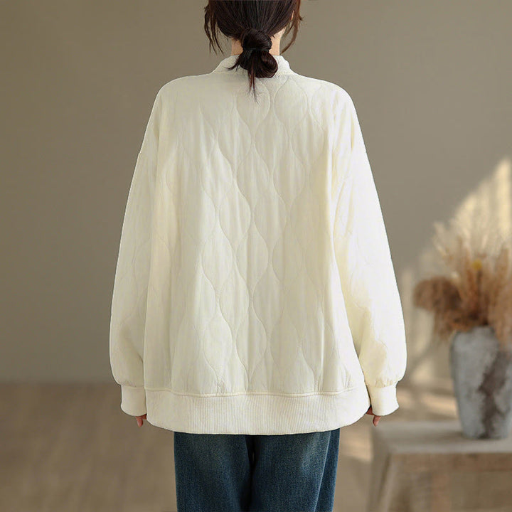 Sudadera de algodón para mujer, de manga larga, cuello redondo y bolsillos, con diseño curvo sólido y Buddha Stones en otoño - image 8