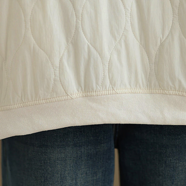 Sudadera de algodón para mujer, de manga larga, cuello redondo y bolsillos, con diseño curvo sólido y Buddha Stones en otoño - image 12