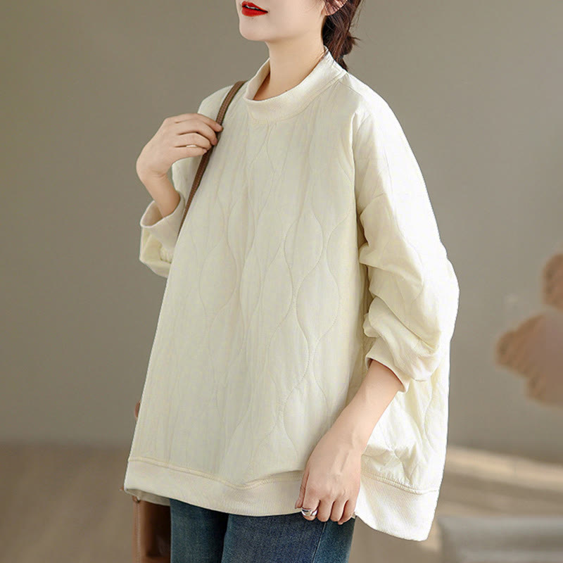 Sudadera de algodón para mujer, de manga larga, cuello redondo y bolsillos, con diseño curvo sólido y Buddha Stones en otoño - image 7