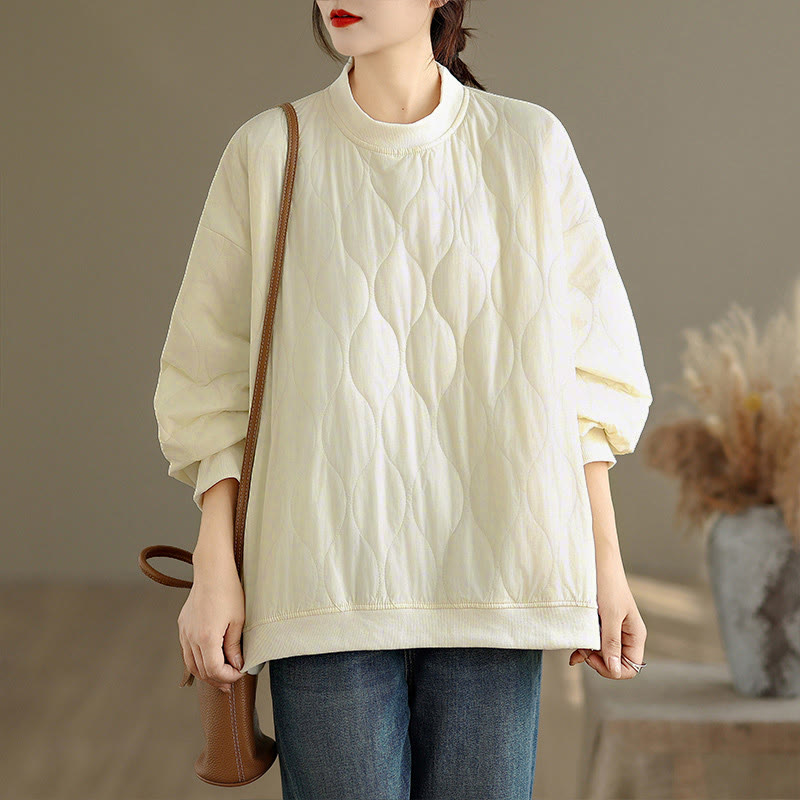 Sudadera de algodón para mujer, de manga larga, cuello redondo y bolsillos, con diseño curvo sólido y Buddha Stones en otoño - image 10