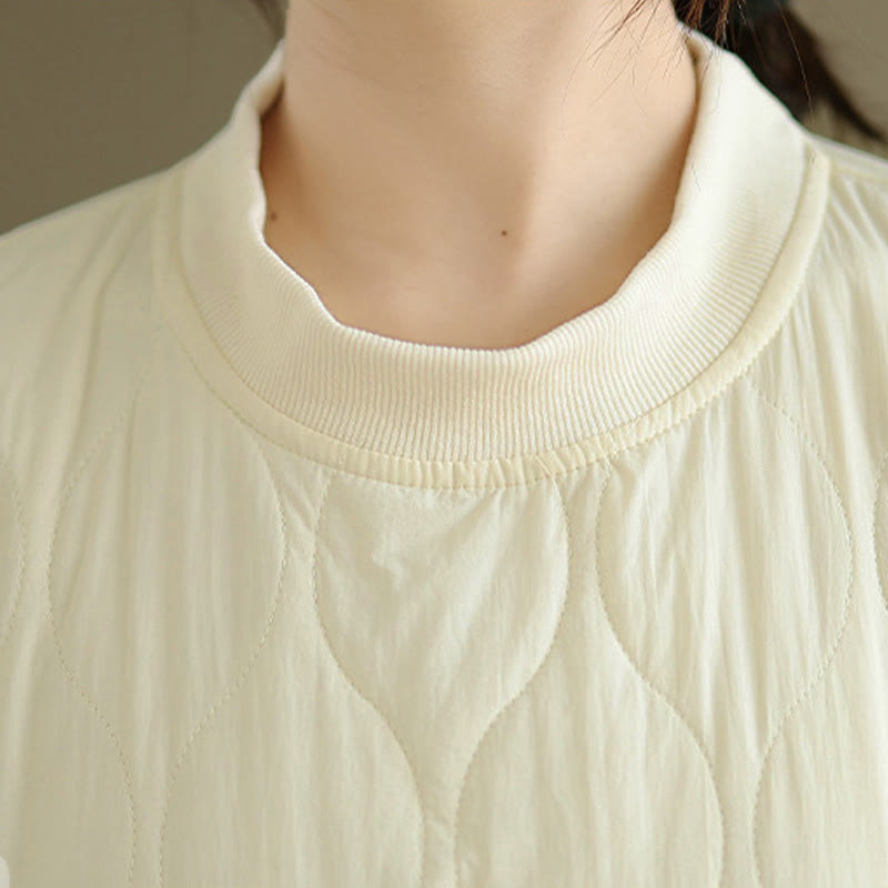 Sudadera de algodón para mujer, de manga larga, cuello redondo y bolsillos, con diseño curvo sólido y Buddha Stones en otoño - image 11