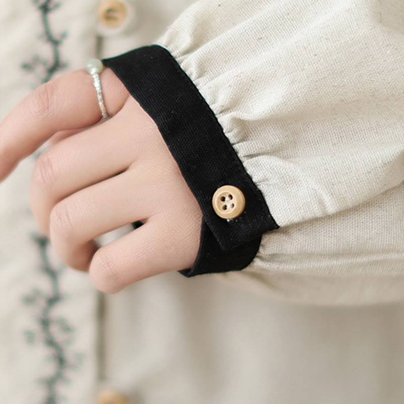 Camisa de algodón de manga larga con cuello Peter Pan para mujer con diseño de botones bordados de primavera y Buddha Stones - image 12