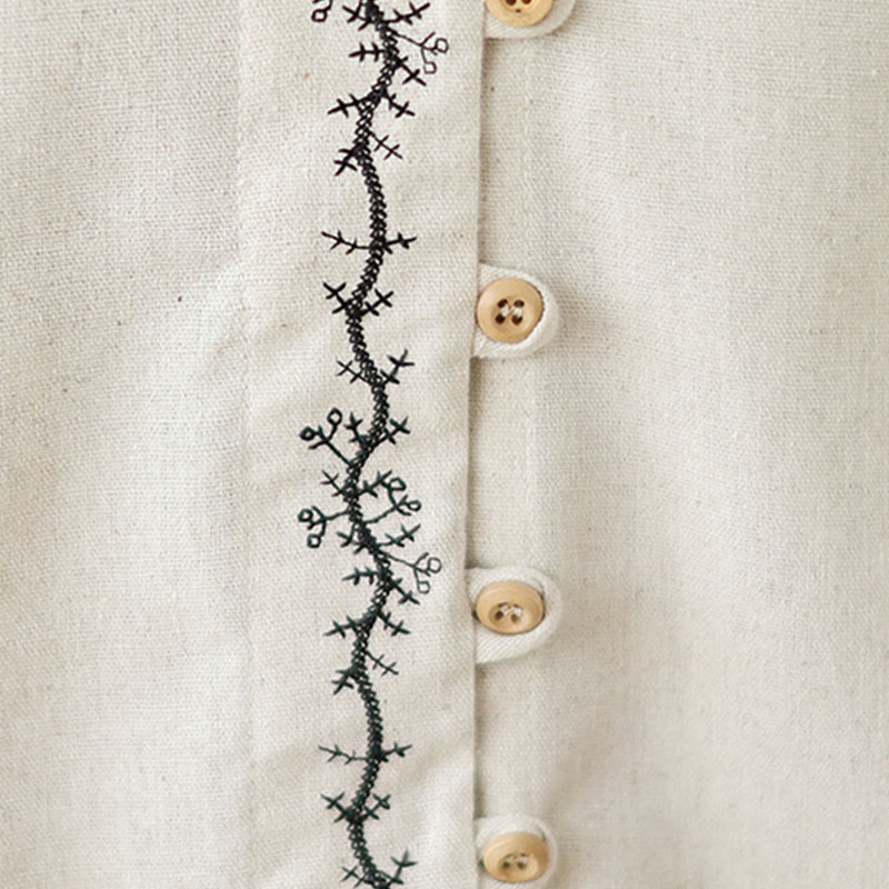 Camisa de algodón de manga larga con cuello Peter Pan para mujer con diseño de botones bordados de primavera y Buddha Stones - image 9