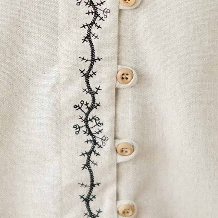 Camisa de algodón de manga larga con cuello Peter Pan para mujer con diseño de botones bordados de primavera y Buddha Stones - image 9