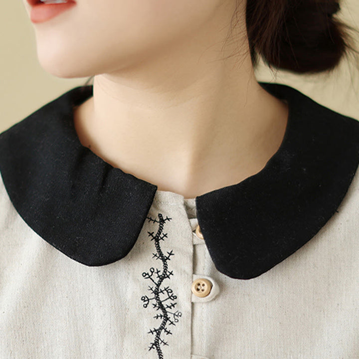Camisa de algodón de manga larga con cuello Peter Pan para mujer con diseño de botones bordados de primavera y Buddha Stones - image 7