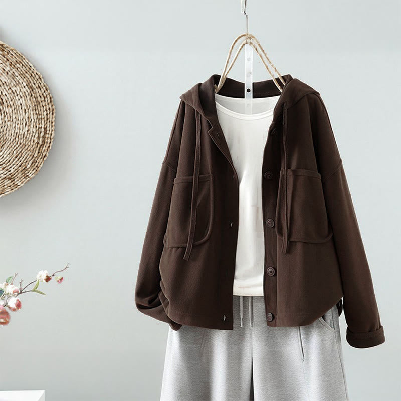 Cárdigan de manga larga para mujer con bolsillos decorativos y botones de color liso con Buddha Stones - Marrón silla de montar - US8-10，UK/AU12-14，EU40-42 (2XL) - image 0