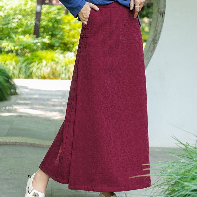 Falda de pana con botones de rana y bolsillos para mujer, con estampado floral de Buddha Stones, para otoño e invierno - image 5