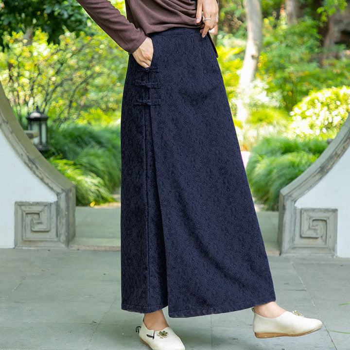 Falda de pana con botones de rana y bolsillos para mujer, con estampado floral de Buddha Stones, para otoño e invierno - image 2