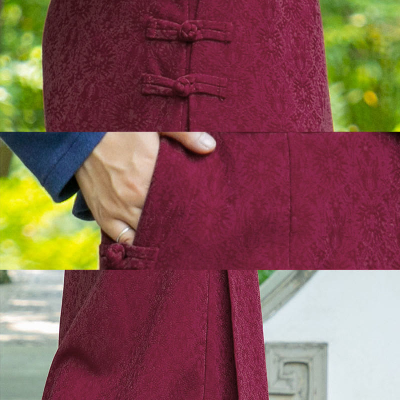 Falda de pana con botones de rana y bolsillos para mujer, con estampado floral de Buddha Stones, para otoño e invierno - image 12