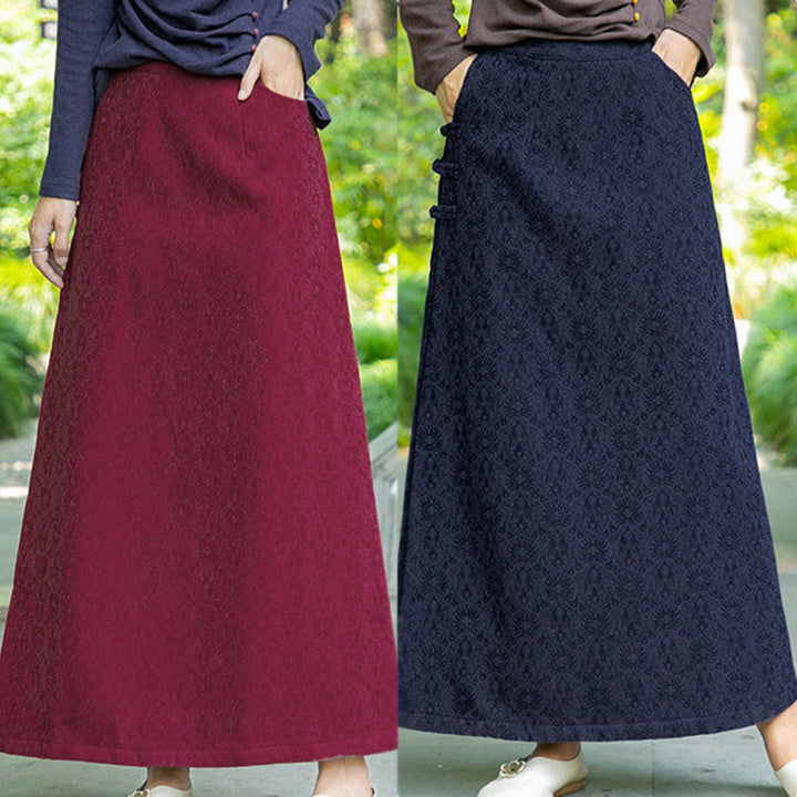 Falda de pana con botones de rana y bolsillos para mujer, con estampado floral de Buddha Stones, para otoño e invierno - image 13