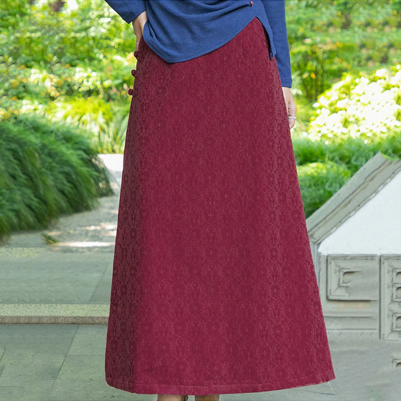 Falda de pana con botones de rana y bolsillos para mujer, con estampado floral de Buddha Stones, para otoño e invierno - image 6