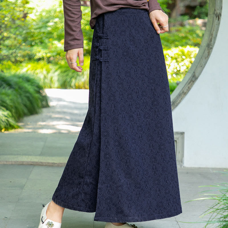 Falda de pana con botones de rana y bolsillos para mujer, con estampado floral de Buddha Stones, para otoño e invierno - image 0