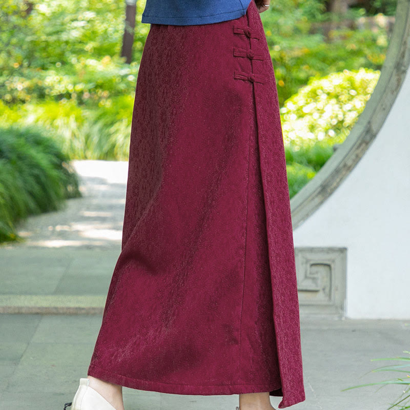 Falda de pana con botones de rana y bolsillos para mujer, con estampado floral de Buddha Stones, para otoño e invierno - image 11