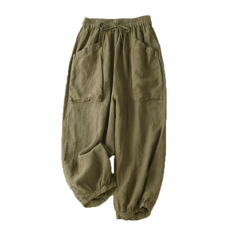 Pantalones capri de algodón estilo harén con bolsillos para mujer Buddha Stones Commute - image 5