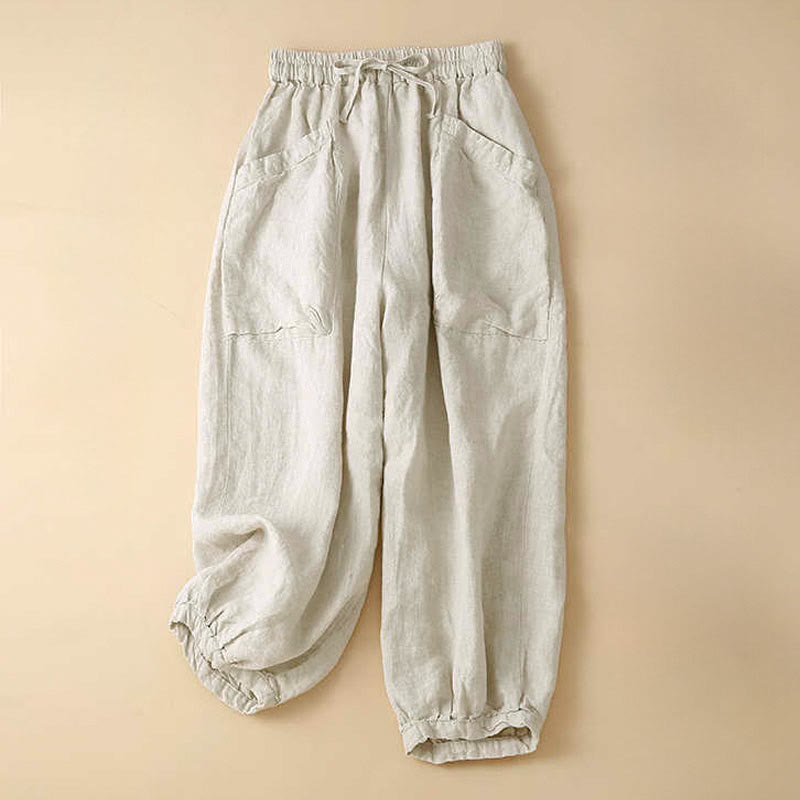 Pantalones capri tipo harem lisos con bolsillos para mujer de Buddha Stones Commute - Beige - US8-10，UK/AU12-14，EU40-42 (2XL) - image 11