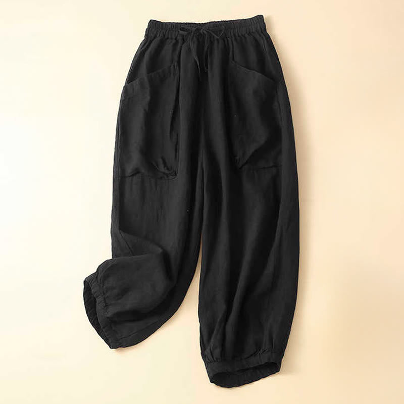 Pantalones capri de algodón estilo harén con bolsillos para mujer Buddha Stones Commute - Negro - US8-10，UK/AU12-14，EU40-42 (2XL) - image 6