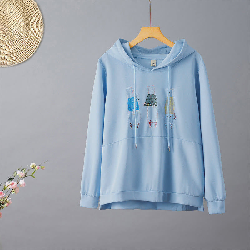 Sudadera con capucha de manga larga para mujer con bordado de oso y Buddha Stones en otoño - Azul cielo claro - US8-10，UK/AU12-14，EU40-42 (2XL) - image 7