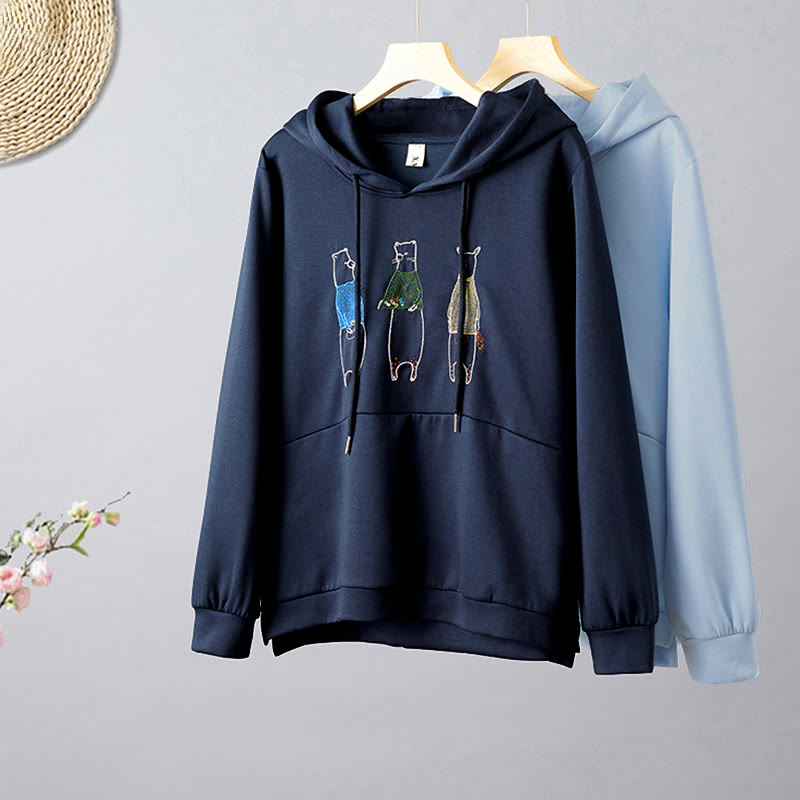 Sudadera con capucha de manga larga para mujer con bordado de oso y Buddha Stones en otoño - image 1