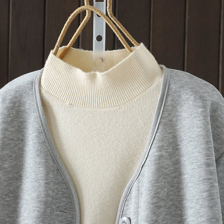 Chaqueta de algodón de manga larga para mujer, sencilla, lisa, con cuello en V y botones, con estampado de Buddha Stones - image 8