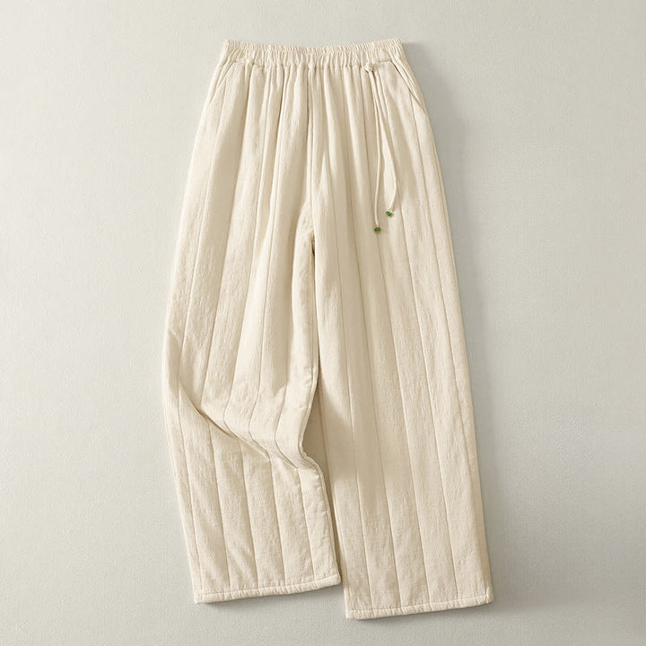 Pantalones gruesos de algodón y poliéster con bolsillos para mujer de Buddha Stones - Blanco floral - US8-10，UK/AU12-14，EU40-42 (2XL) - image 0