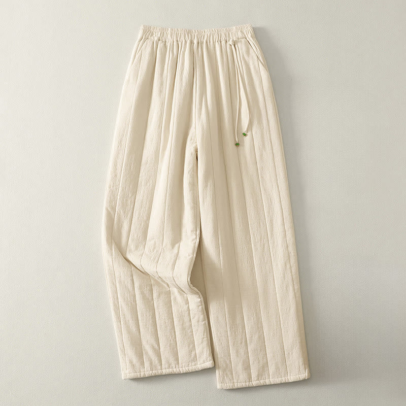 Pantalones gruesos de algodón y poliéster con bolsillos para mujer de Buddha Stones - FloralBlanco - US8-10，UK/AU12-14，EU40-42 (2XL) - image 0