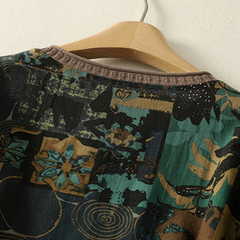 Camiseta de manga larga para mujer con cuello en V y bolsillos, con diseño geométrico de patchwork y Buddha Stones en otoño - image 11