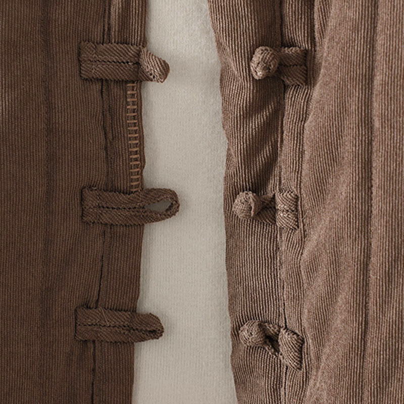 Chaqueta de algodón de manga larga para mujer con botones de rana y diseño sencillo de Buddha Stones - image 4