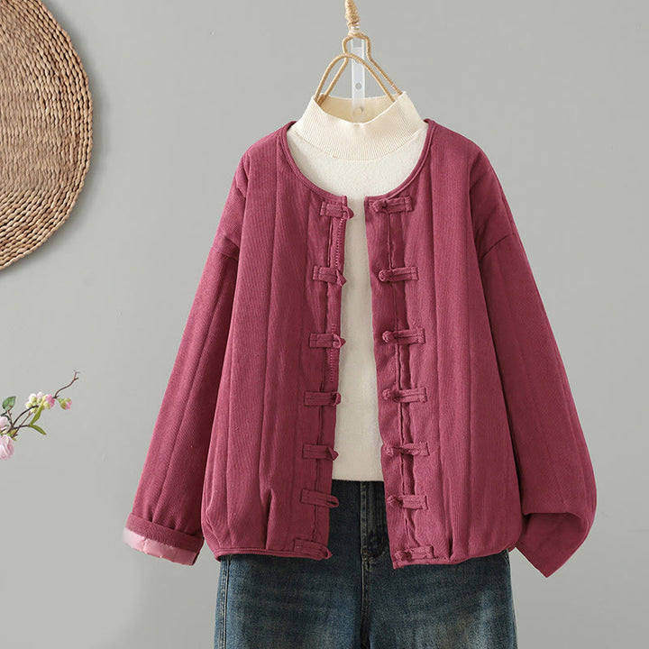 Chaqueta de algodón de manga larga para mujer con botones de rana y diseño sencillo de Buddha Stones - Rosa oscuro - US14，UK/AU18，EU46 (2XL) - image 15