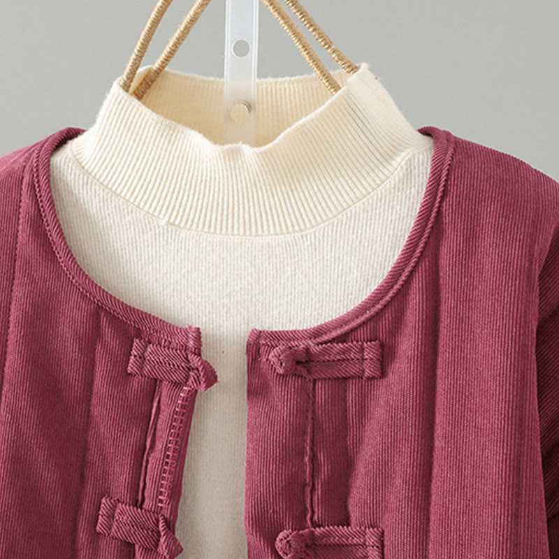 Chaqueta de algodón de manga larga para mujer con botones de rana y diseño sencillo de Buddha Stones - image 17