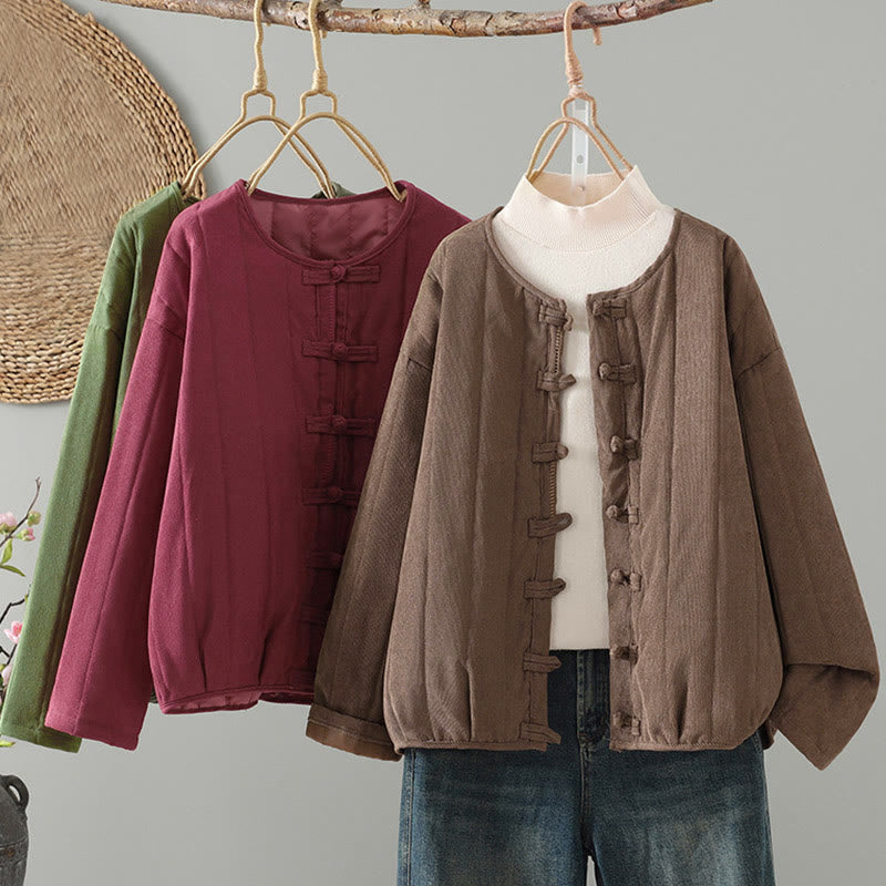 Chaqueta de algodón de manga larga para mujer con botones de rana y diseño sencillo de Buddha Stones - image 20