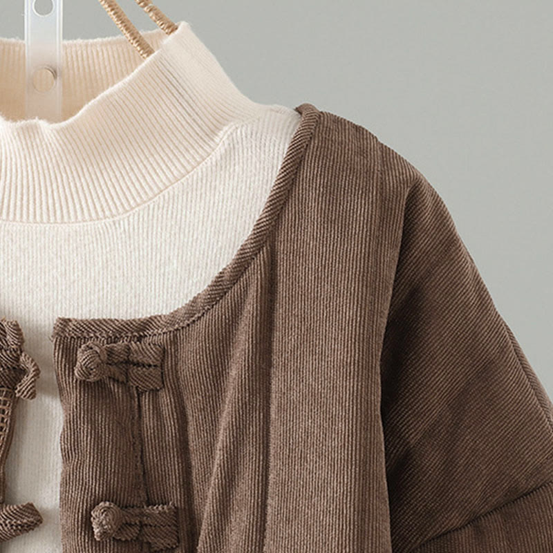 Chaqueta de algodón de manga larga para mujer con botones de rana y diseño sencillo de Buddha Stones - image 3