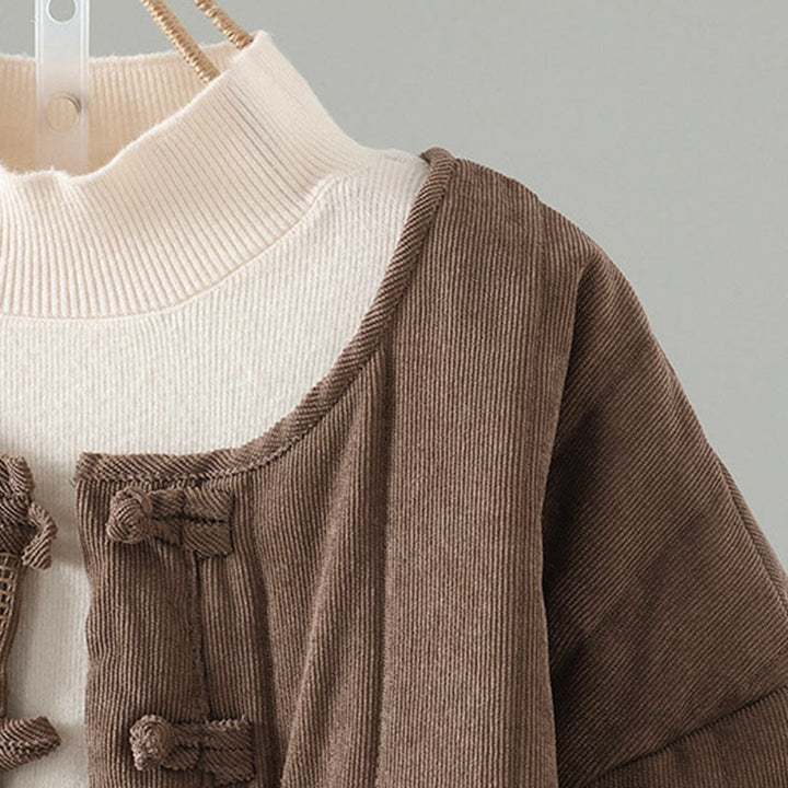 Chaqueta de algodón de manga larga para mujer con botones de rana y diseño sencillo de Buddha Stones - image 3