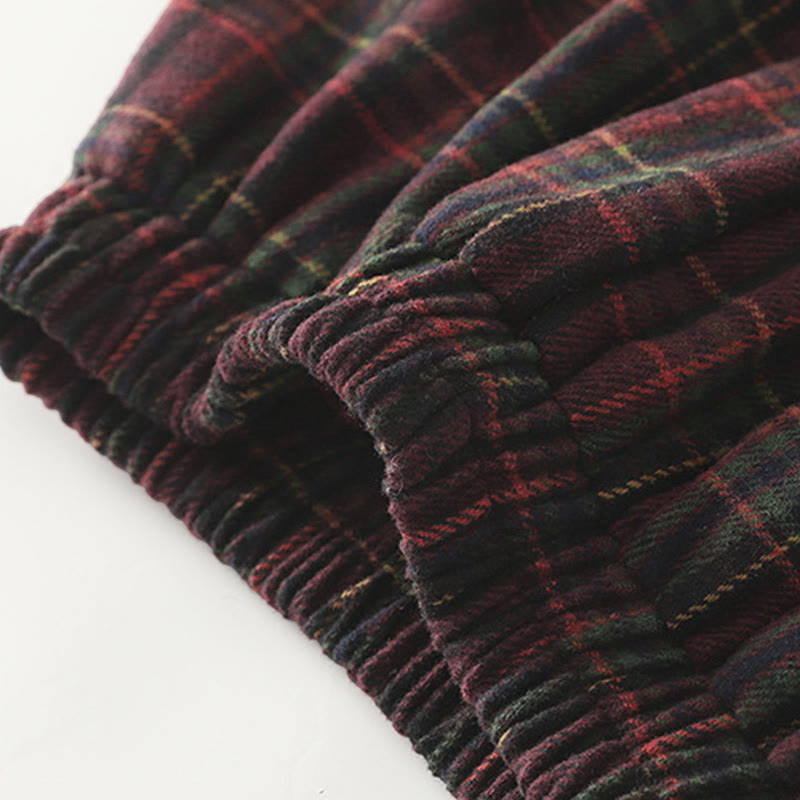 Falda de algodón con estampado a cuadros para mujer, con bolsillos, de Buddha Stones, primavera y otoño - image 4