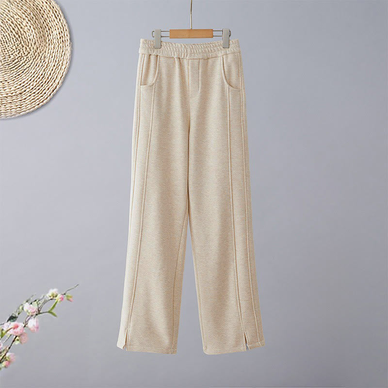 Buddha Stones Pantalones casuales gruesos de algodón con bolsillos y diseño de bloques de color liso para mujer - Almendra blanqueada - US8-10，UK/AU12-14，EU40-42 (2XL) - image 1